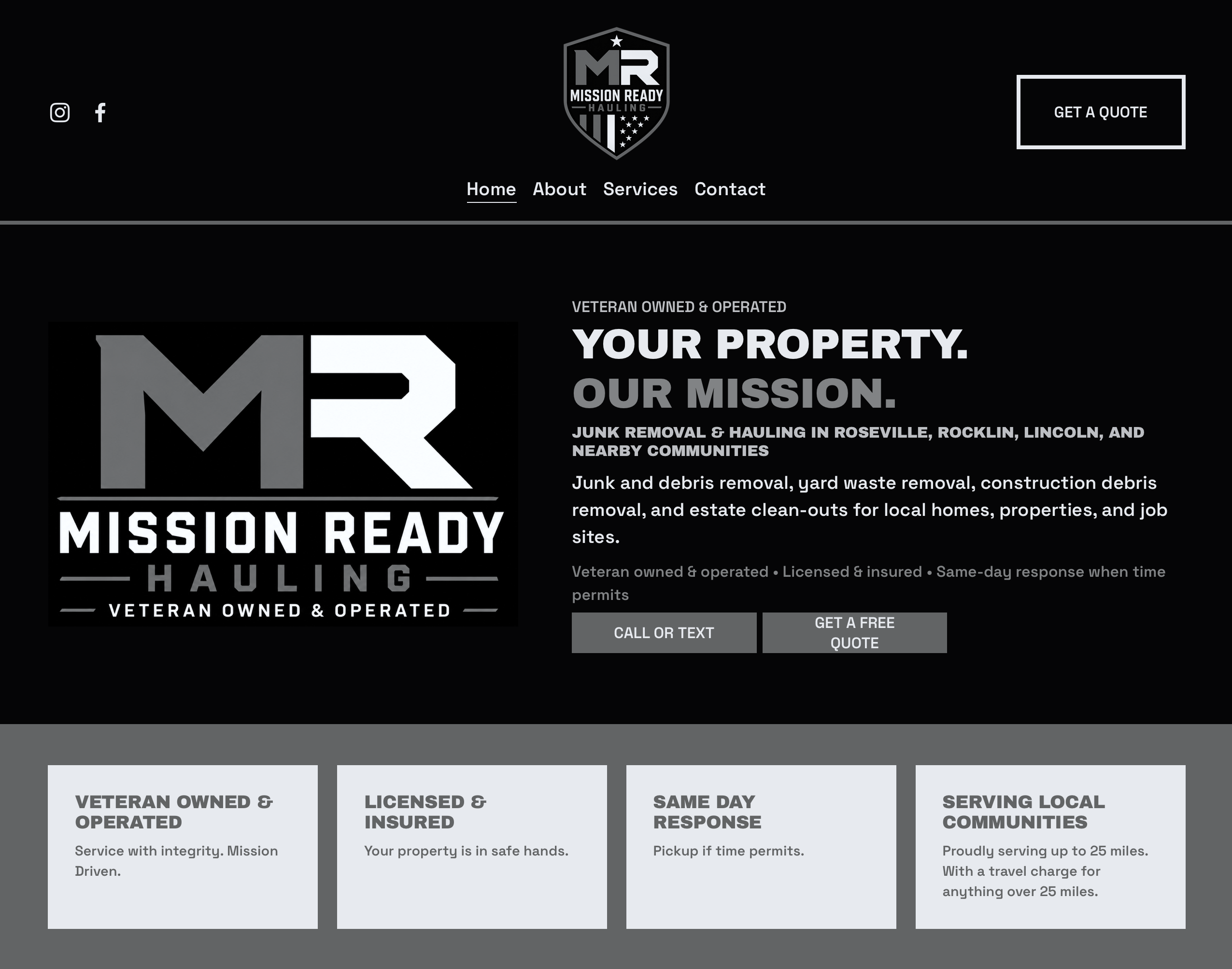 Mission Ready HomePage Preview With Bold Logo and example of what the homepage build looks like.